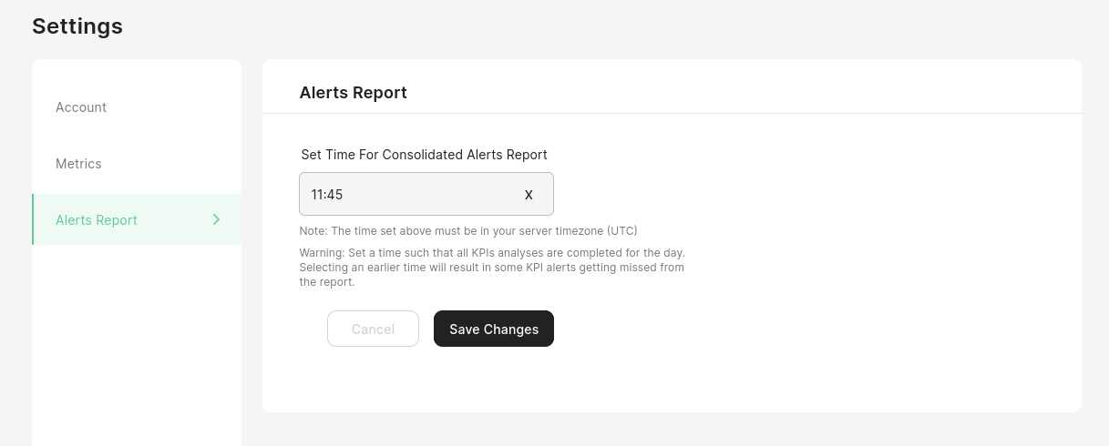 Alerts Report config
